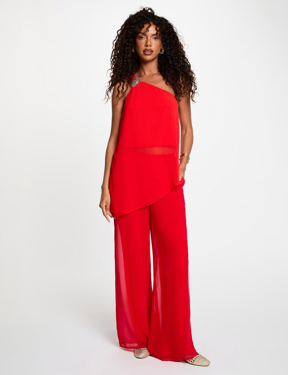 Top asim&eacute;trico de gasa rojo mujer