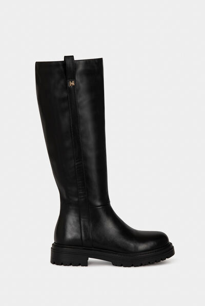 Botas planos con suela gruesa negro mujer