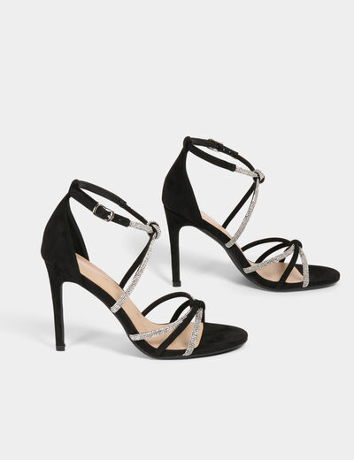 Sandalias de tacón con pulseras strass negro mujer