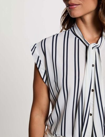 Blusa con cuello lazada blanco mujer