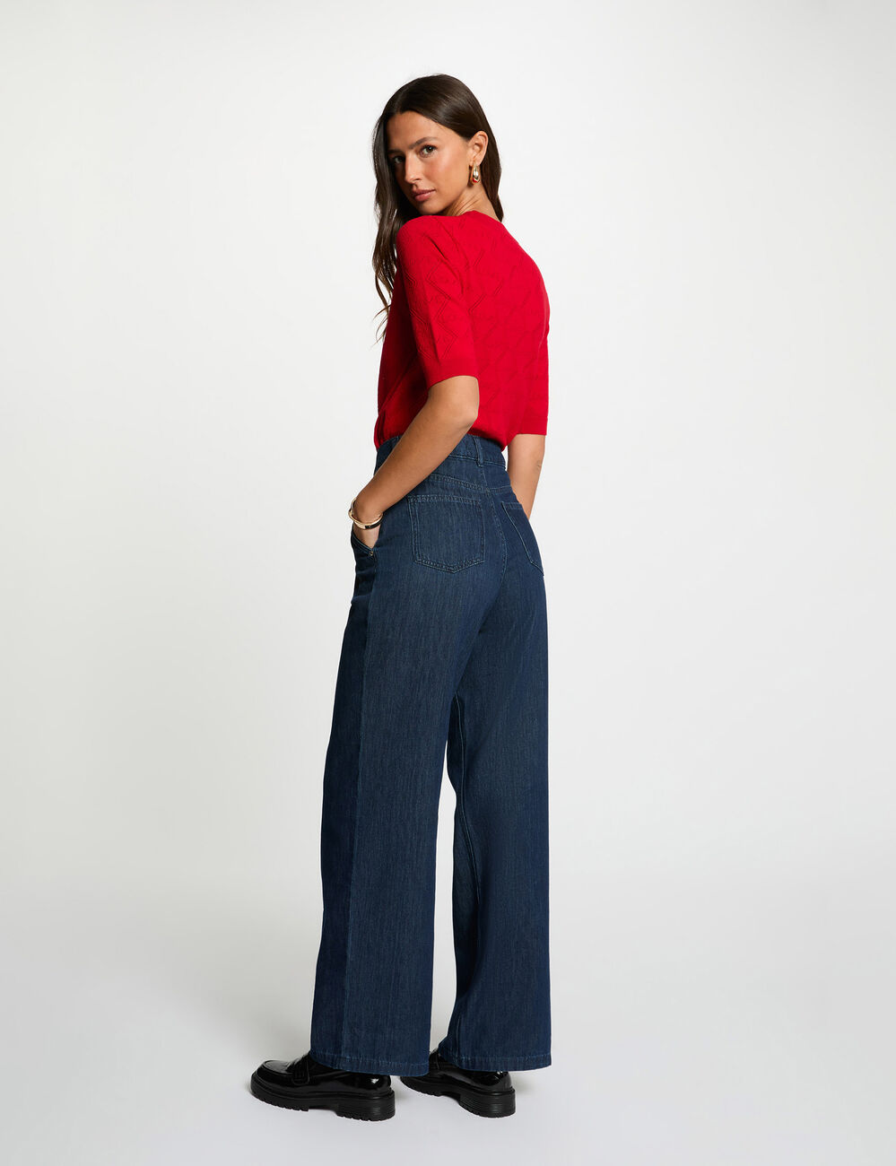 Jersey calado mangas 3/4 rojo mujer