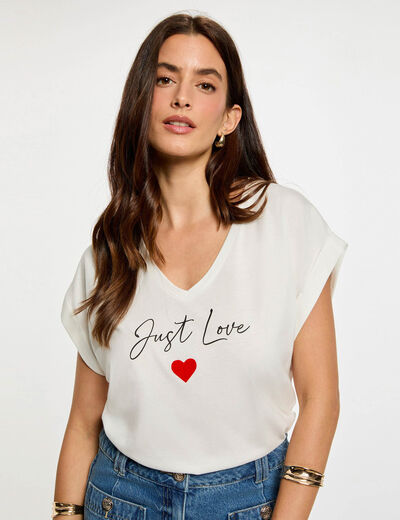 Camiseta corta con cuello en v blanco mujer