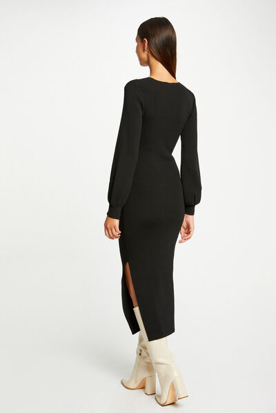 Vestido de punto largo ajustado negro mujer