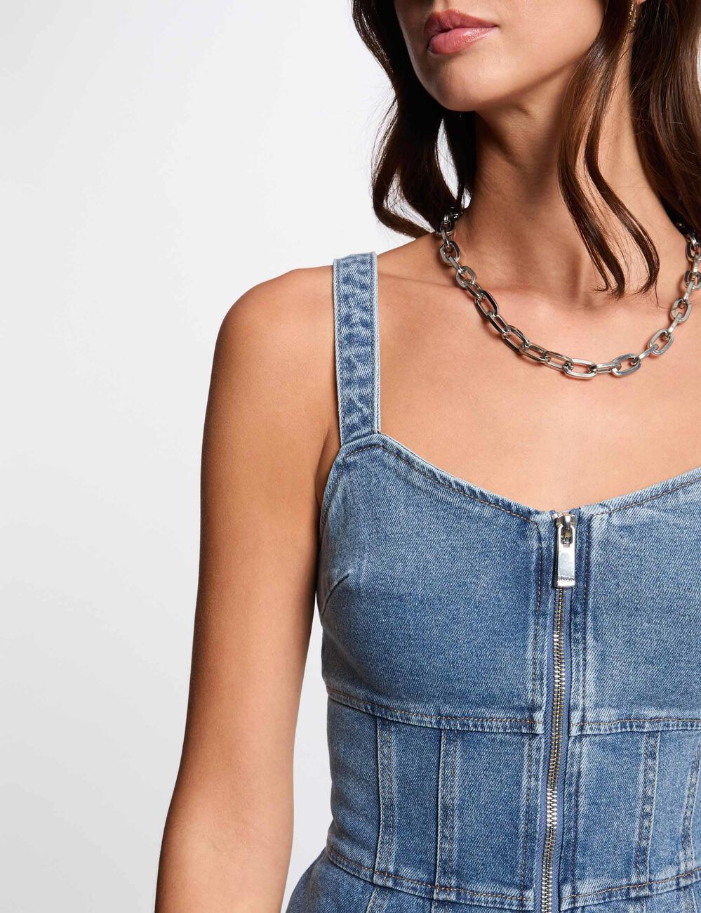 Vestido corto ajustado vaquero denim stone mujer