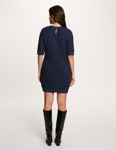 Vestido de punto con cuello redondo azul marino mujer