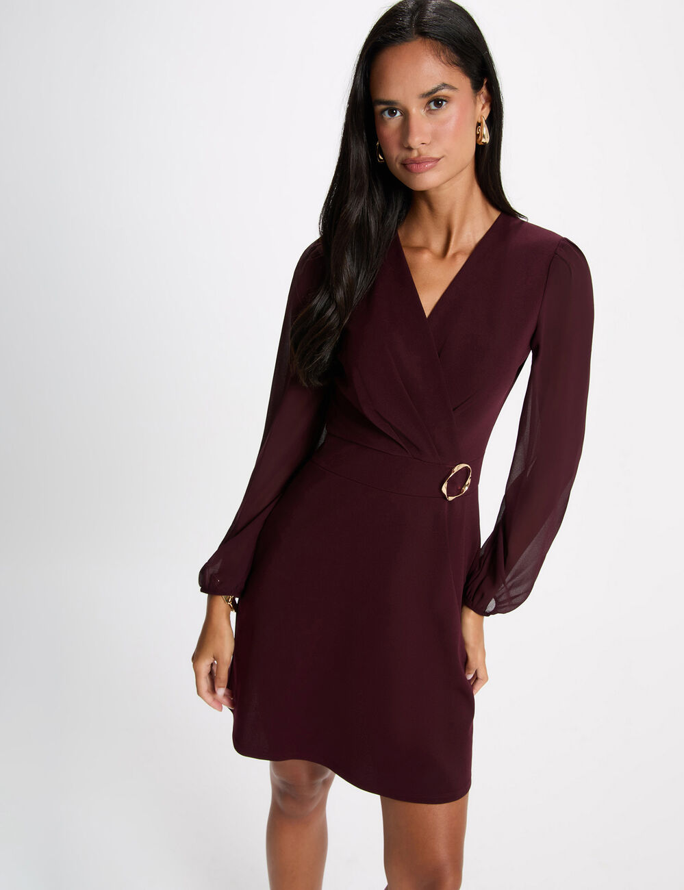Vestido corto de gasa burdeos mujer