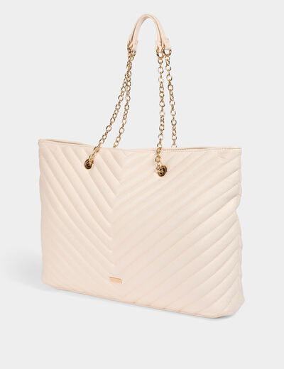 Bolso shopper acolchado marfil mujer