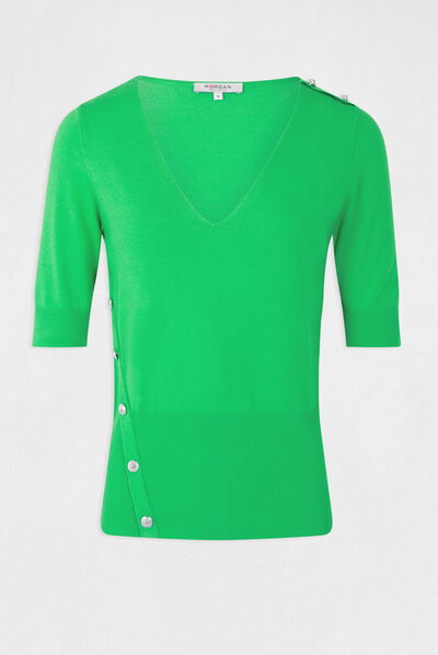 Jersey manga 3/4 con botones verde claro mujer