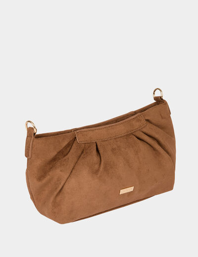 Bolso bandolera de ante marr&oacute;n co&ntilde;ac mujer