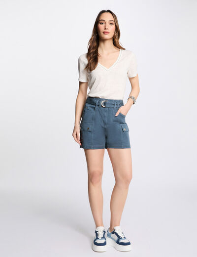 Short cargo con cinturón azul petróleo mujer