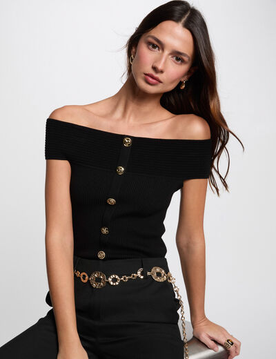 Jersey cuello bardot negro mujer