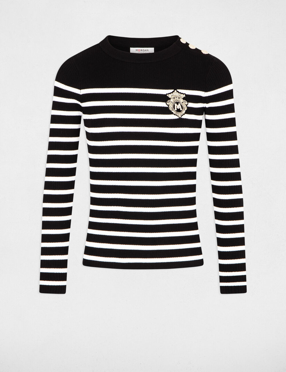 Jersey manga larga con rayas negro mujer
