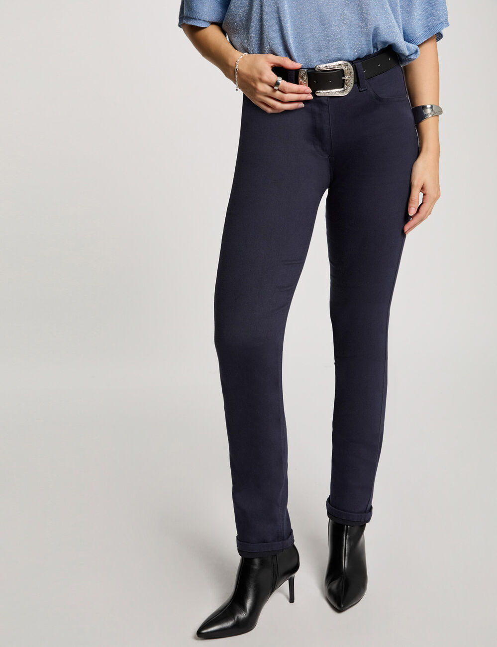 Pantalón recto azul marino mujer