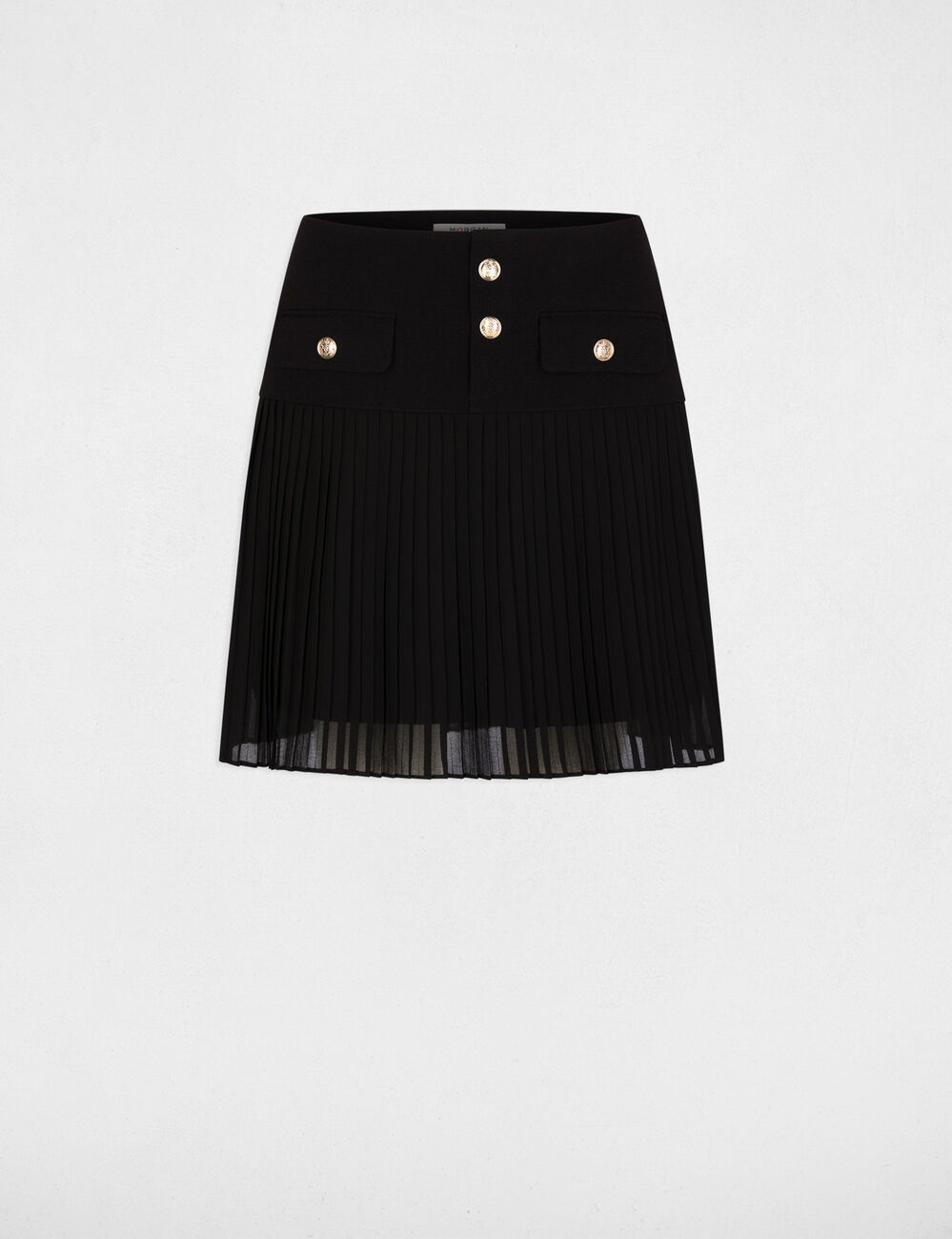Falda corta plisada negro mujer