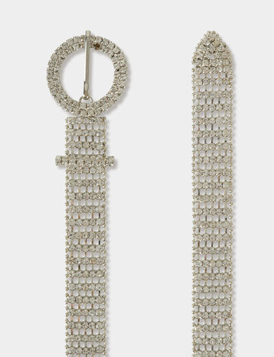 Cintur&oacute;n fino con strass couleur argent mujer