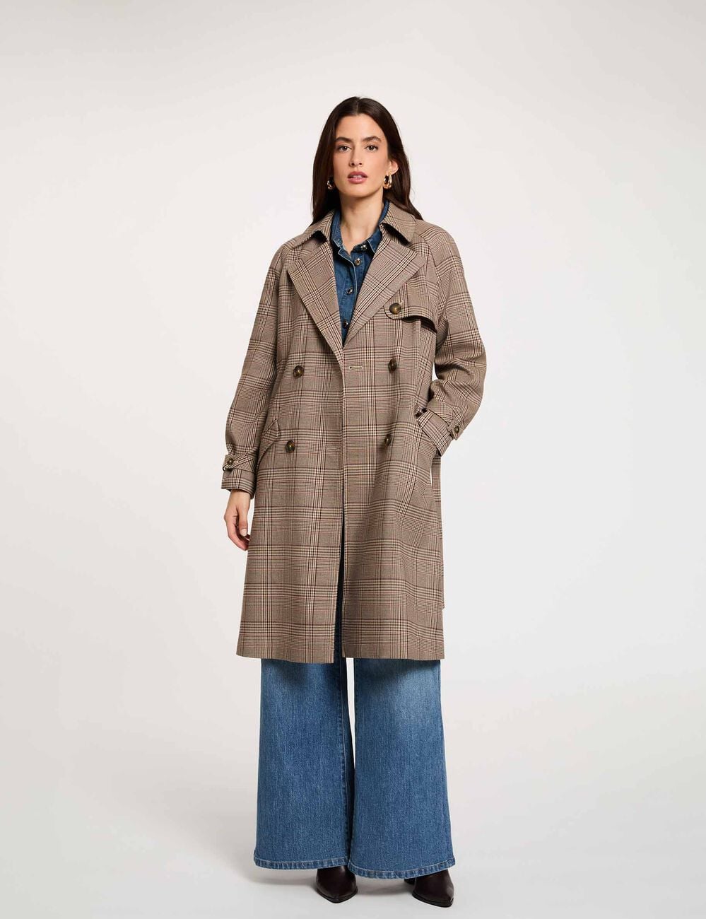 Trench largo con cintur&oacute;n multicolor mujer
