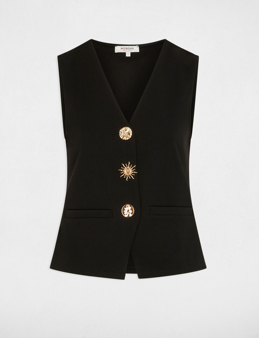 Chaleco sin mangas cuello v negro mujer