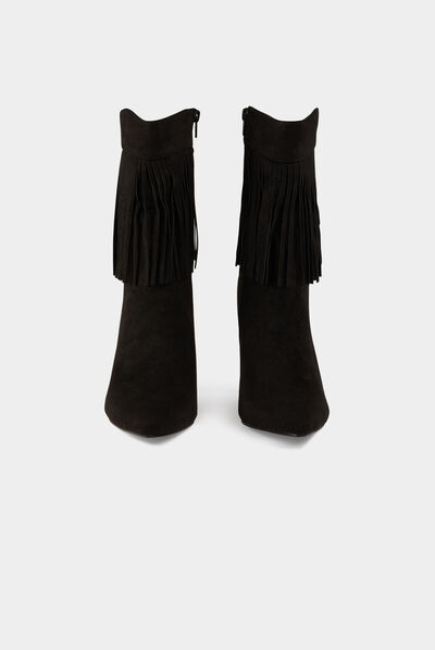 Botines de tacón con flecos negro mujer