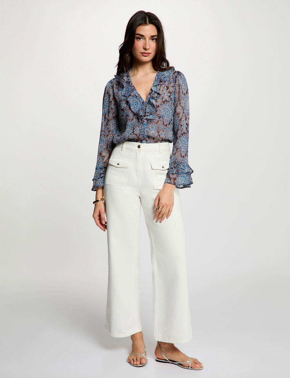 Camisa de gasa ajustada multicolor mujer