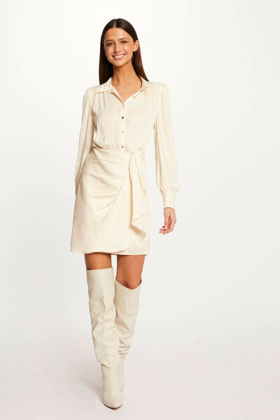 Vestido recto drapeado satinado  mujer