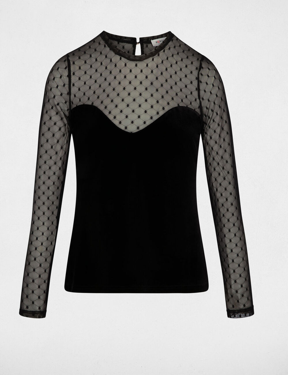 Camiseta de terciopelo con transparencia negro mujer