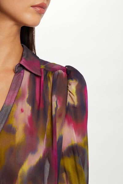 Camisa manga larga estampado abstracto multico mujer
