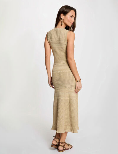 Vestido de punto con cuello en v amarillo oro mujer