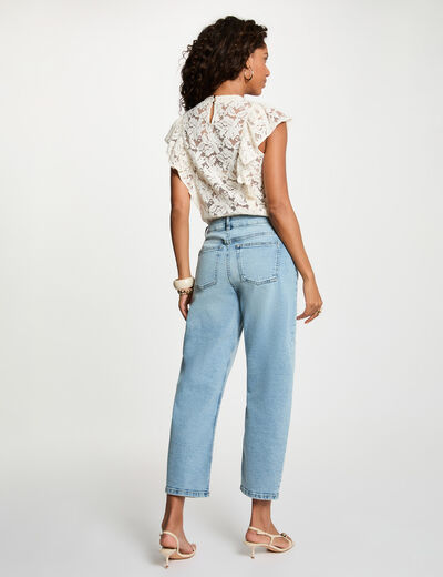 Blusa de encaje con cuello alto marfil mujer