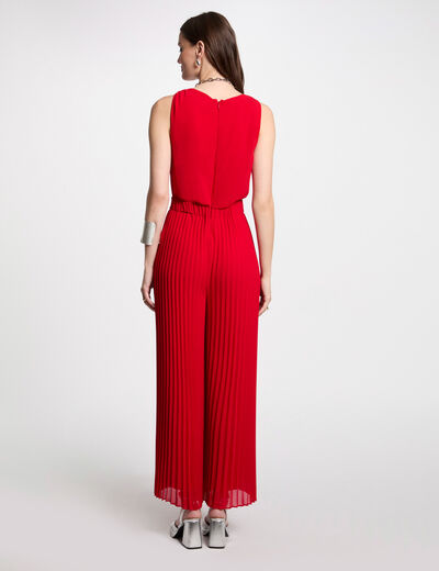 Mono largo holgado con pernera plisada rojo mujer
