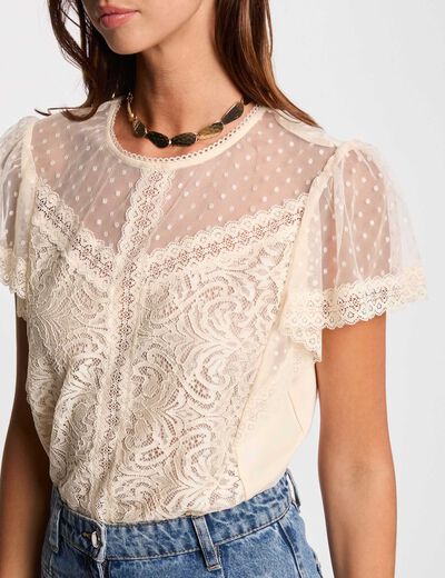 Camiseta manga corta crudo mujer