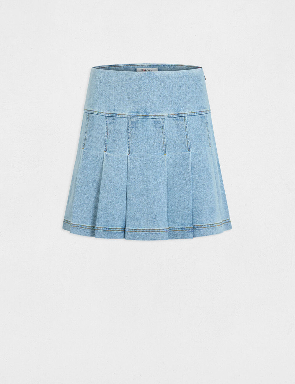 Falda corta plisada denim stone mujer