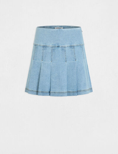 Falda corta plisada denim stone mujer