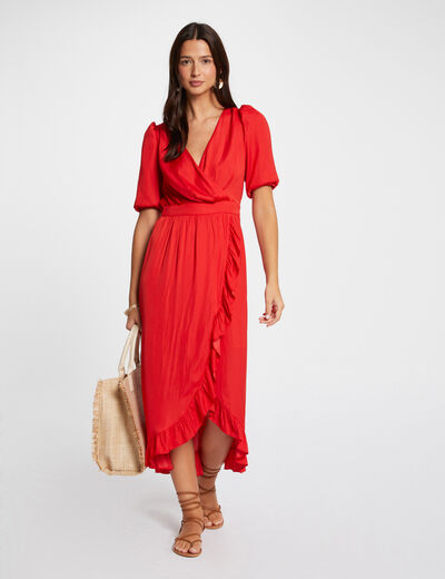 Vestido largo cruzado naranja oscuro mujer