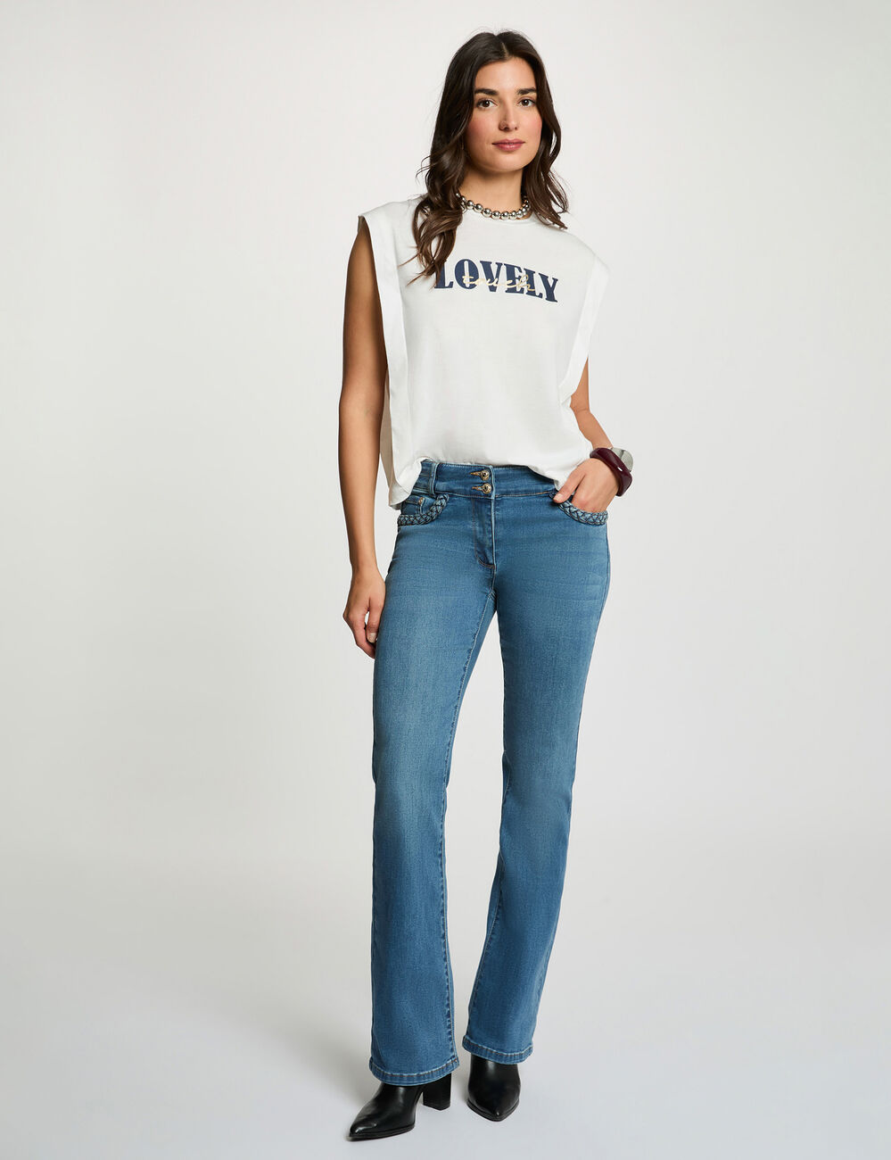Camiseta recta cuello redondo blanco mujer