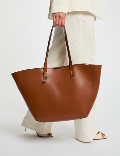 Bolso shopper de trapecio c&aacute;mel mujer