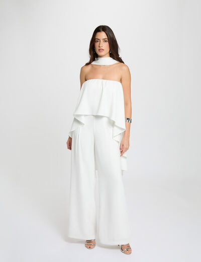 Mono fluido con escote palabra de honor blanco mujer