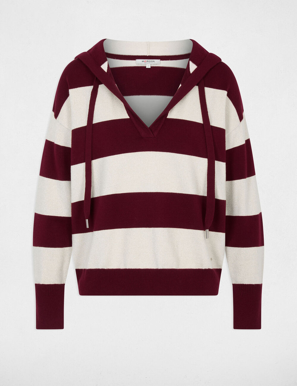 Jersey de rayas con capucha burdeos mujer