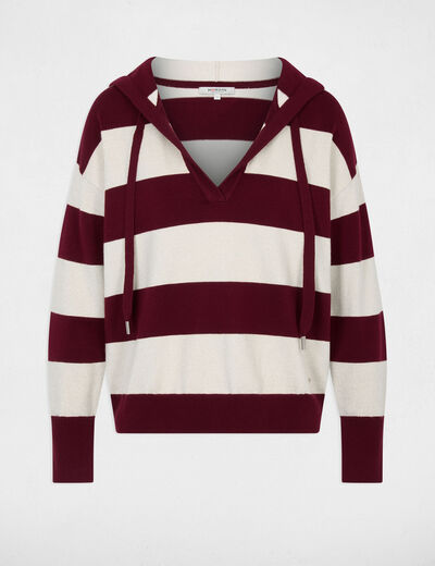 Jersey de rayas con capucha burdeos mujer