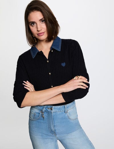 Jersey con cuello vuelto y botones azul marino mujer