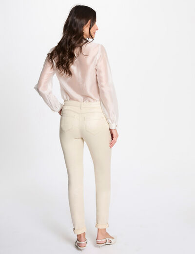 Vaquero slim irisado marfil mujer