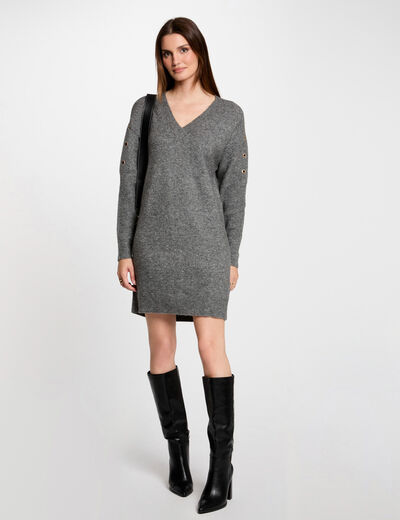 Vestido punto recto con ojales gris anthracite mujer