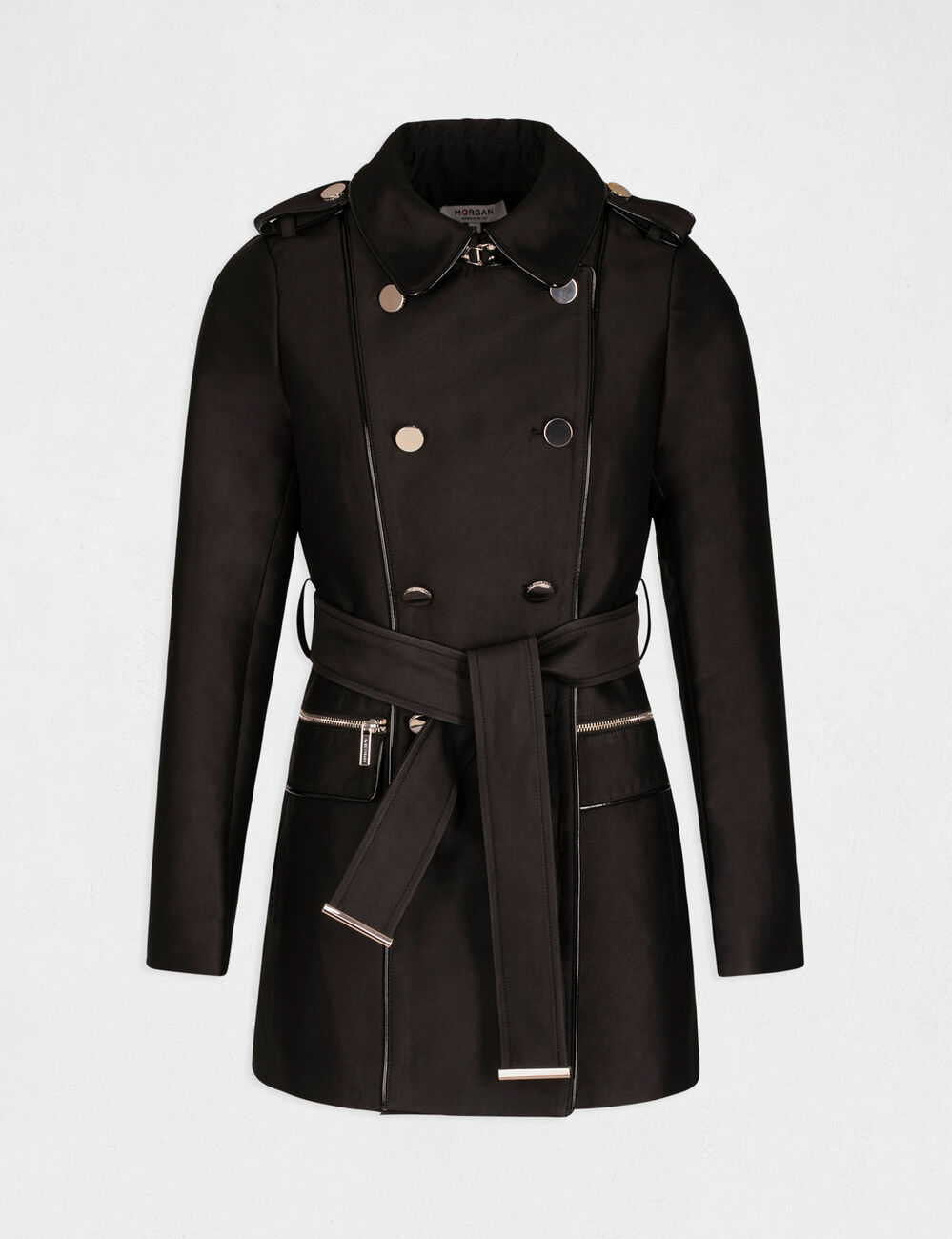 Gabardina recta con cintur&oacute;n negro mujer