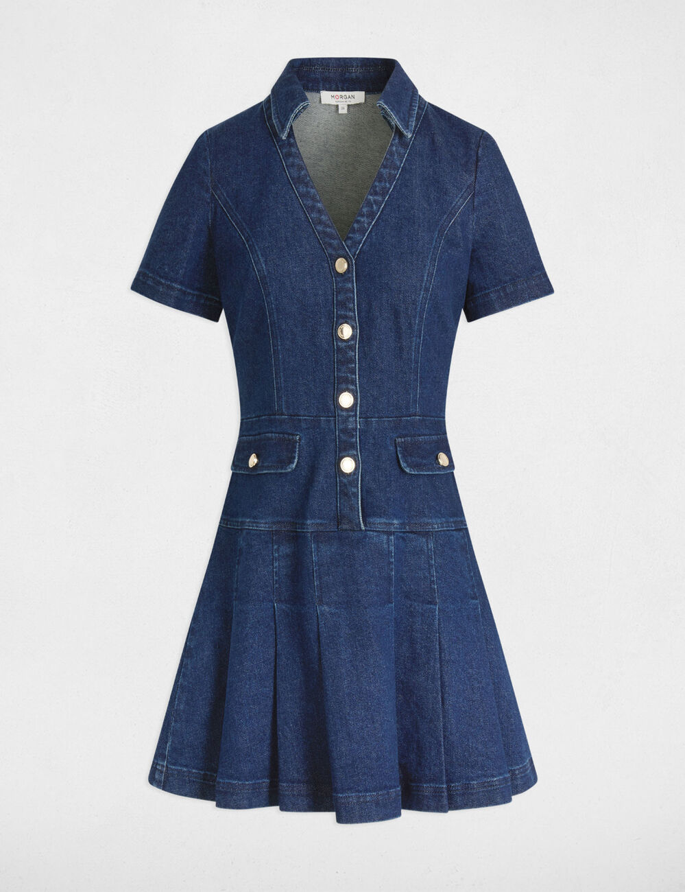 Vestido corto evasé vaquero denim crudo mujer