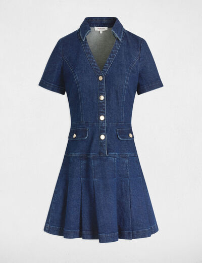 Vestido corto evasé vaquero denim crudo mujer