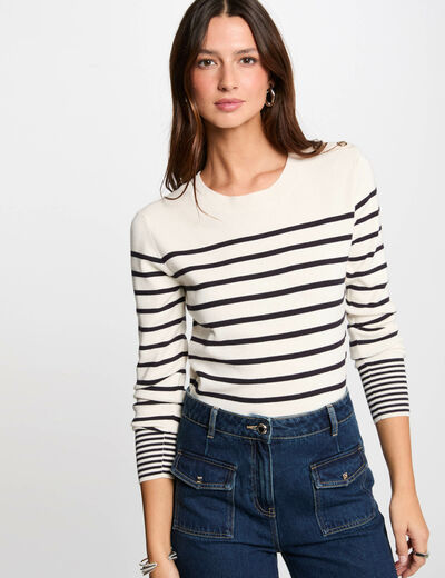 Jersey manga larga con rayas crudo mujer