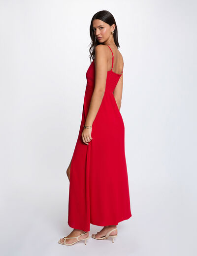 Vestido largo recto abertura rojo mujer