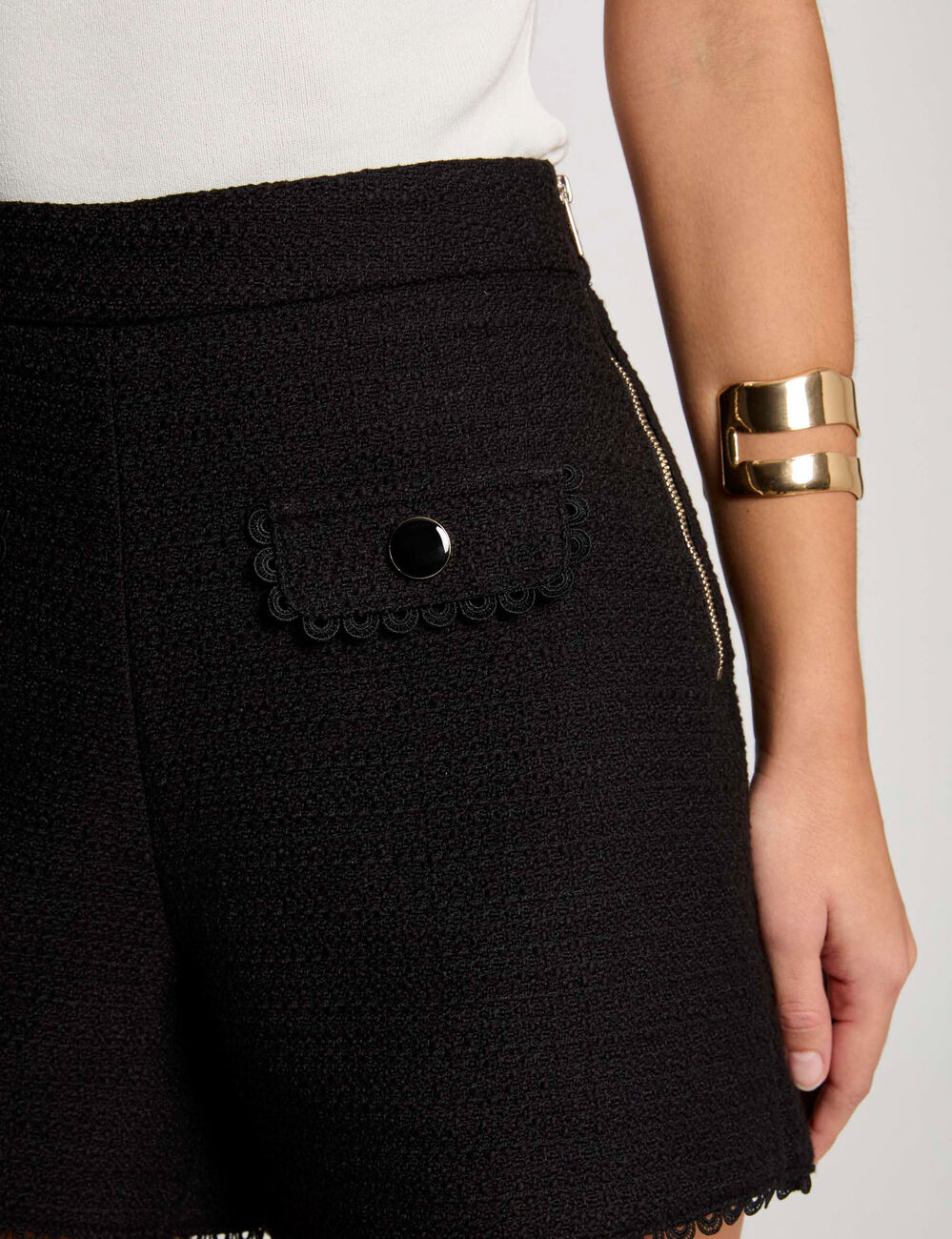 Short recto tweed negro mujer