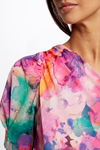 Blusa asimétrica estampado floral multicolor mujer