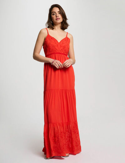 Vestido largo holgado bordado orange mujer