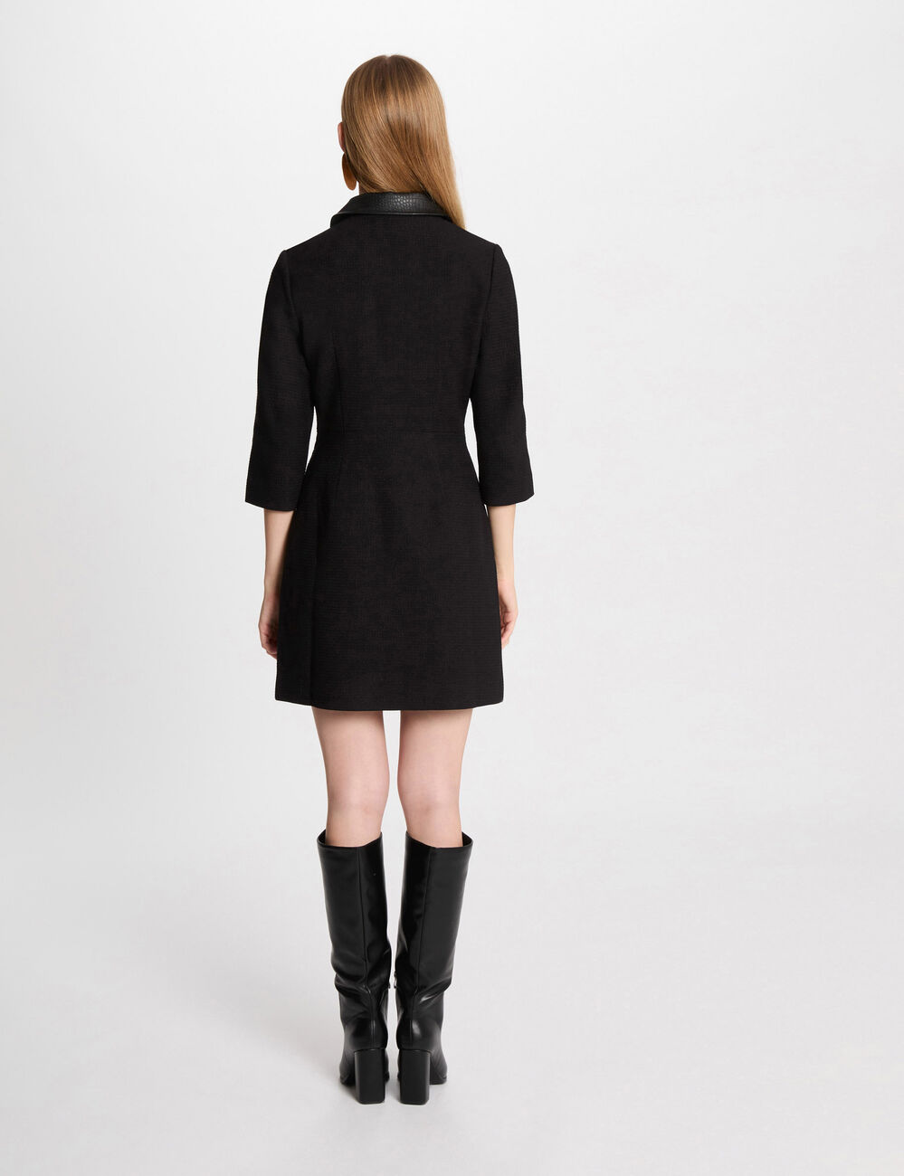 Vestido corto ajustado tweed negro mujer